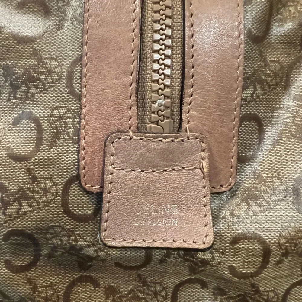 CELINE Tan Boston style Satchel Vintage Monogrammed Leather Accent
